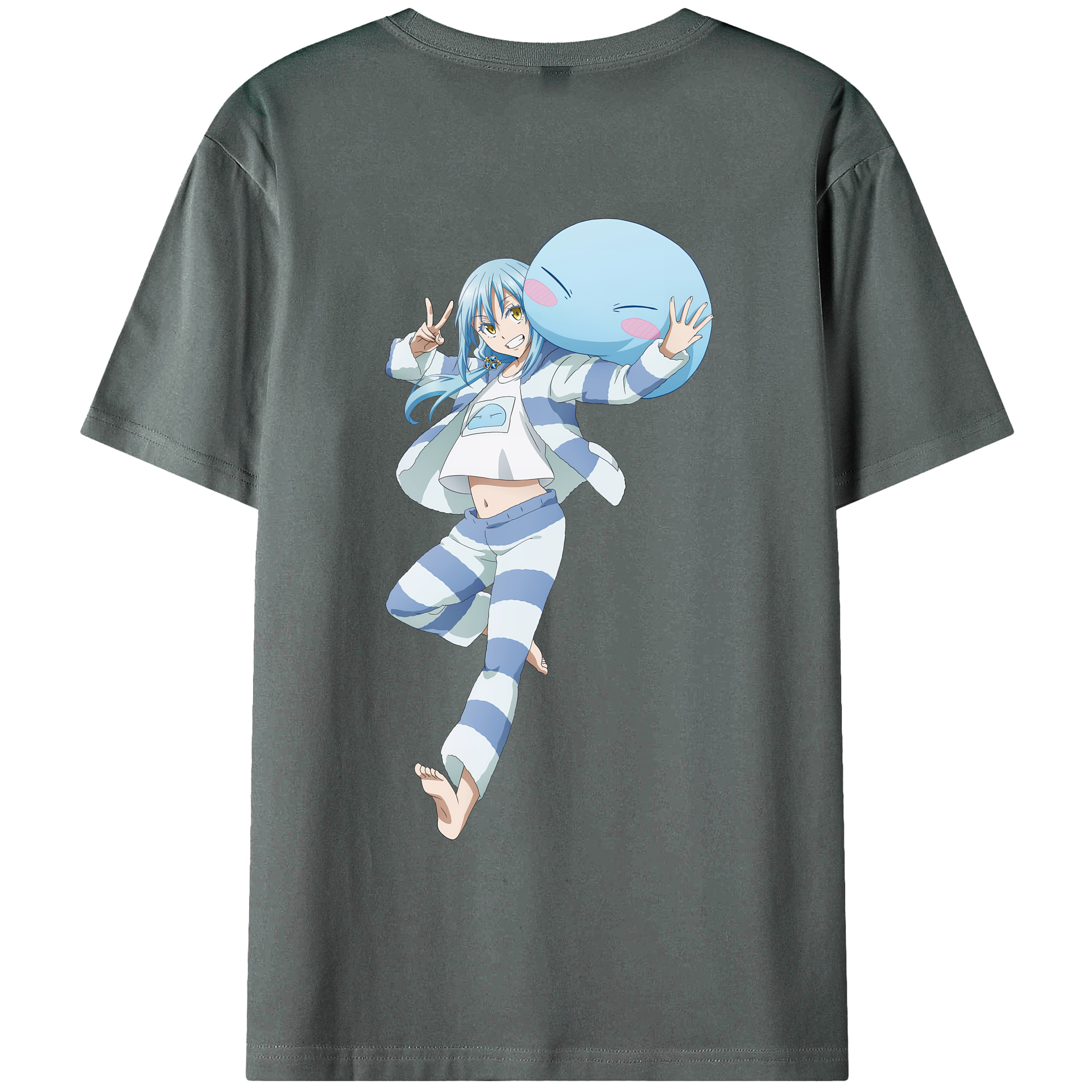 （画像用） 転スラ Regarding Reincarnated to Slime 綿100％ メンズ半袖Tシャツ（バックプリント） 通気性